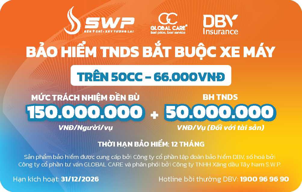bảo hiểm phi nhân thọ trách nhiệm nhân sự bắt buộc xe máy trên 50cc 60.000 vnd DBV mặt trước