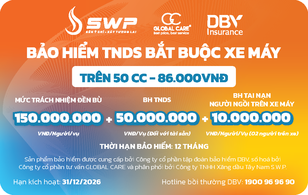 bảo hiểm phi nhân thọ trách nhiệm nhân sự bắt buộc xe máy trên 50cc 86.000 vnd DBV mặt trước