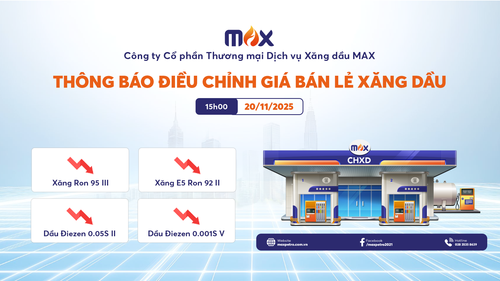 giá bán lẻ xăng dầu ngày 20 tháng 11 năm 2025 max petro thương nhân phân phối xăng dầu uy tín