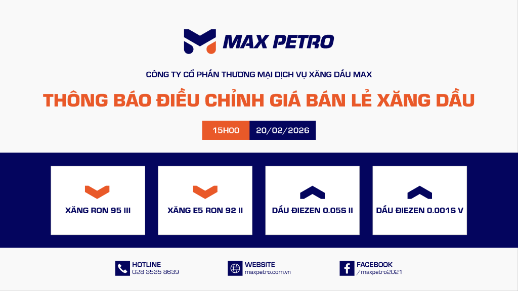 Giá Bán Lẻ Xăng Dầu 20/02/2026 | MAX PETRO