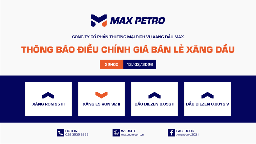 Giá Bán Lẻ Xăng Dầu 12/03/2026 22h00 | MAX PETRO